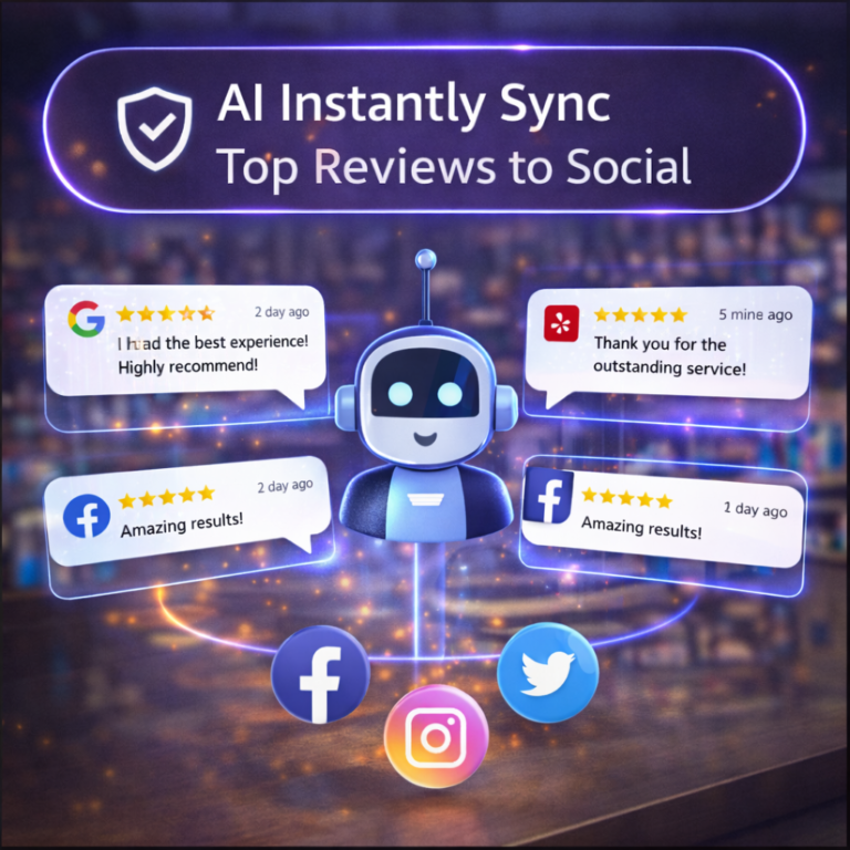 Share best reviews instantly on social media with AI