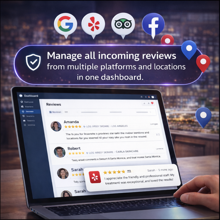 review manager Manage all incoming reviews from multiple platforms and locations in one dashboard